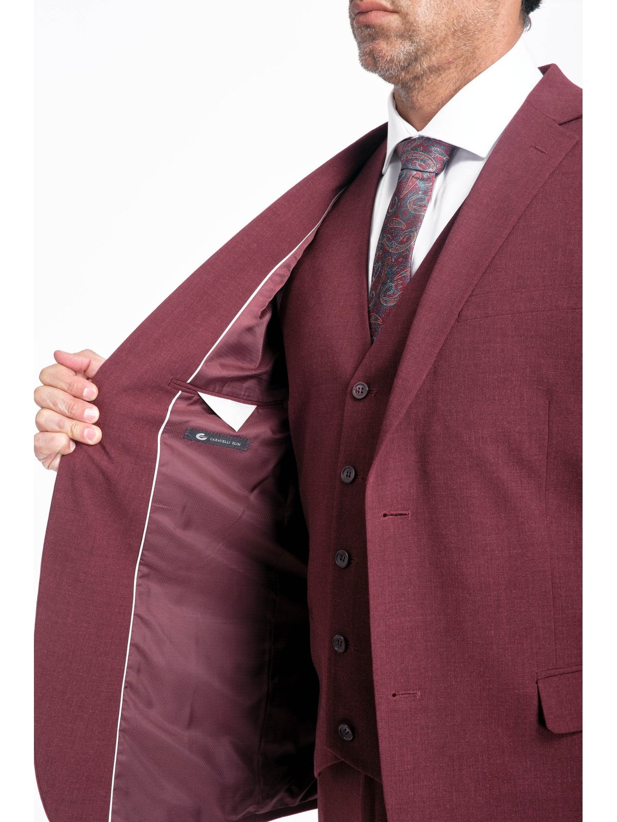 Caravelli Caravelli Mens Burgundy Slim Fit 3 Piece Suit