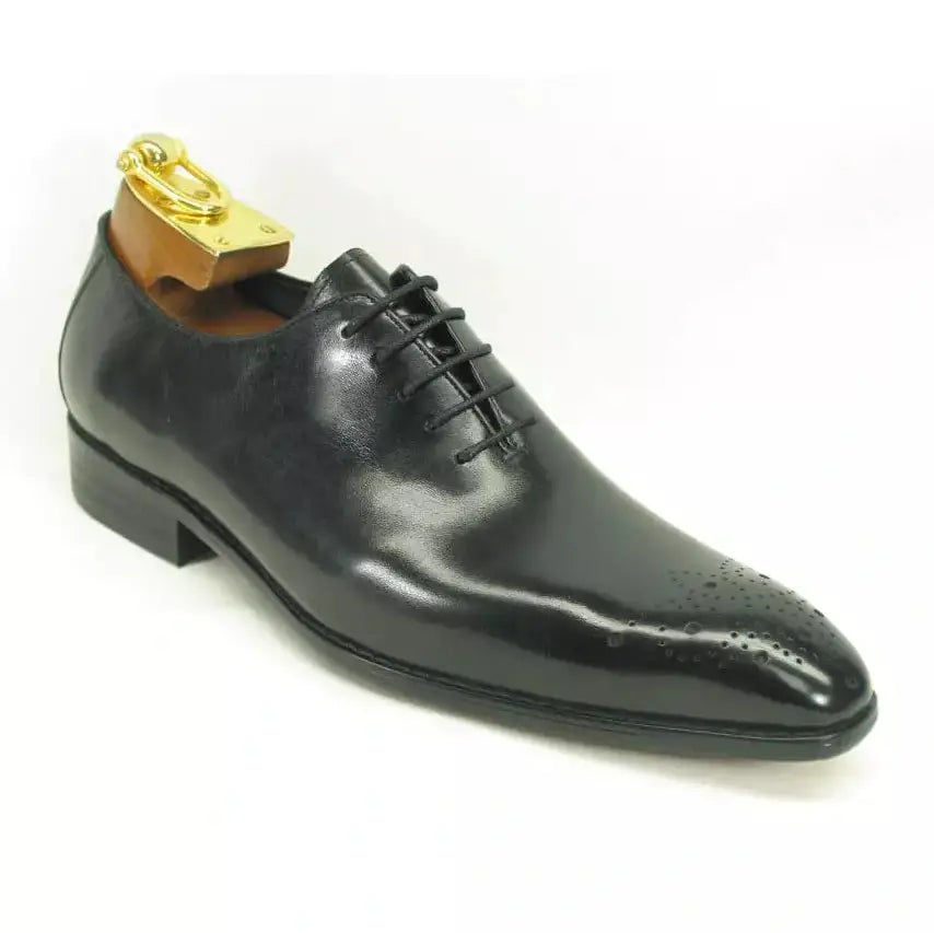 Carrucci Carrucci Mens Black Whole Cut Oxford Leather Dress Shoes
