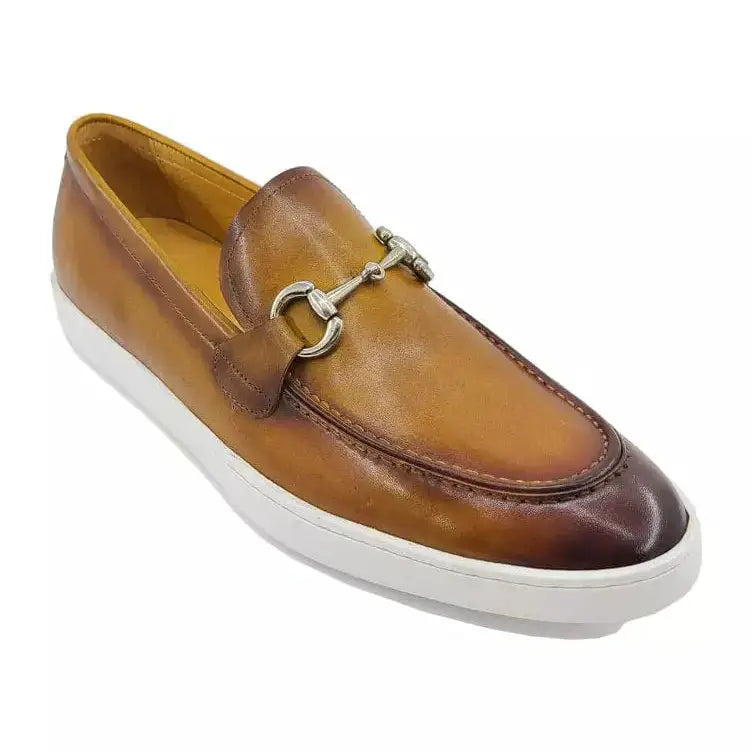 Carrucci SHOES Carrucci Mens Cognac Brown Fashion Sneaker With Buckle Casual Shoes
