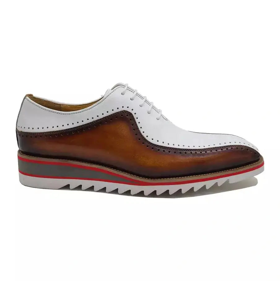 Carrucci SHOES Carrucci Mens Cognac Brown & White Two-Tone Oxford Leather Dress Shoes