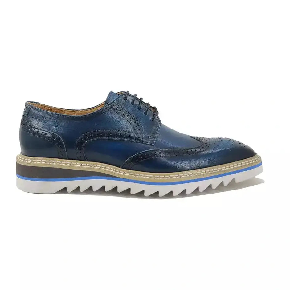 Carrucci SHOES Carrucci Mens Navy Blue Lace-up Oxford Leather Dress Shoes