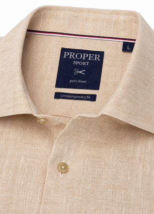 Mens Tan Modern Fit Spread Collar 100% Linen Dress Shirt