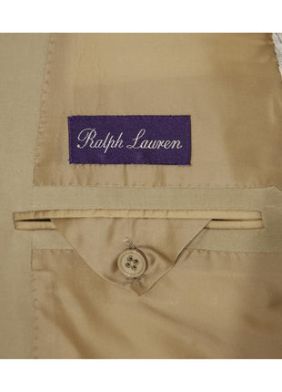 Ralph Lauren Purple Label Mens 38L Tan 100% Silk Double Breasted 2 Piece Suit