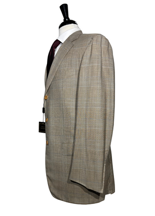 Sartoria Partenopea Mens Tan Glen Plaid Notch Lapel Classic Fit 3-Button Wool Suit - 42L