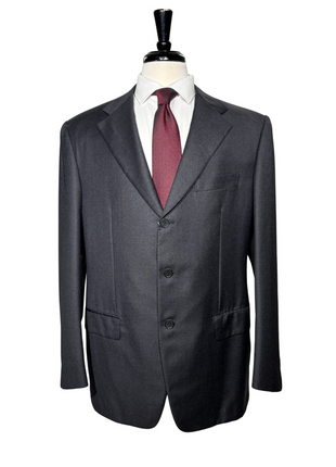 Sartoria Partenopea Mens Charcoal Weave Half-Canvassed Notch Lapel Classic Fit 3-button Wool Suit - 44R