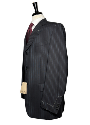 Luigi Bianchi Mantova Mens Black Pinstripe Notch Lapel Classic Fit 3-Button Wool Suit - 44R