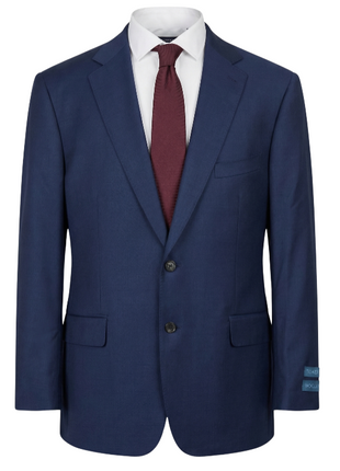 Tovaglia Mens Navy Textured Slim Fit Notch Lapels Wool Silk 2 Button Suit