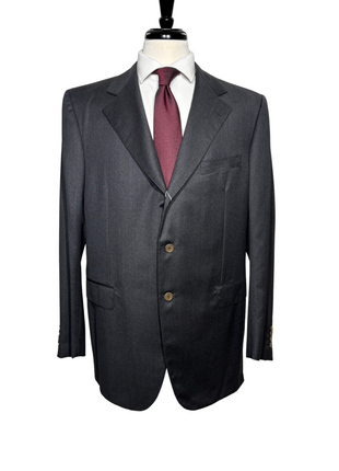 Sartoria Partenopea Mens Solid Charcoal Notch Lapel Classic Fit 3-button Wool Suit - 46R