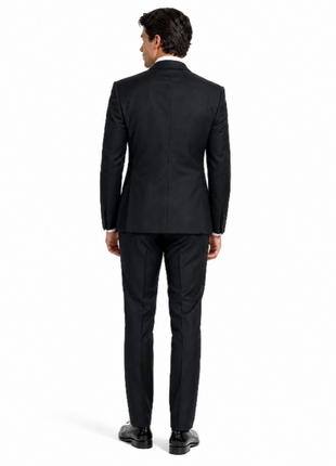 Bresciani Solid Black Satin Notch Lapel Classic Fit 2-Button Wool Tuxedo - 52R