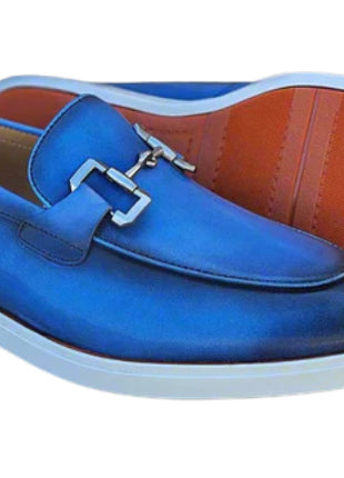 Men's Blue Leather Horsebit Loafers with Sporty White Sole