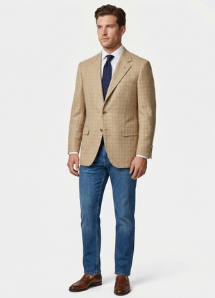 Sartoria Partenopea Men's Tan Windowpane 100% Wool 3-Roll-2 Sportcoat 42R