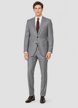 Corneliani Mens Gray Glen Plaid Fully-Canvassed Notch Lapels Classic Fit 2 Button Wool Suit - 40R