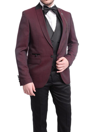 Cemden TUXEDOS 42R / 36W Cemden Extra Slim Fit Burgundy With Black Diamond Check Two Piece Tuxedo