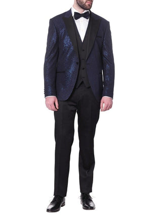 The Suit Depot 44R / 38W Cemden Mens Solid Blue Shimmer 2 Piece One Button Tuxedo Suit