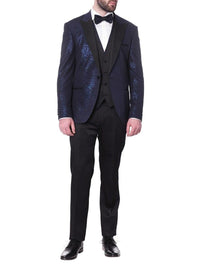 Thumbnail for The Suit Depot 44R / 38W Cemden Mens Solid Blue Shimmer 2 Piece One Button Tuxedo Suit