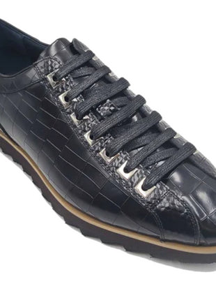 Carrucci Mens Black Crocodile-Embossed Leather Sneakers