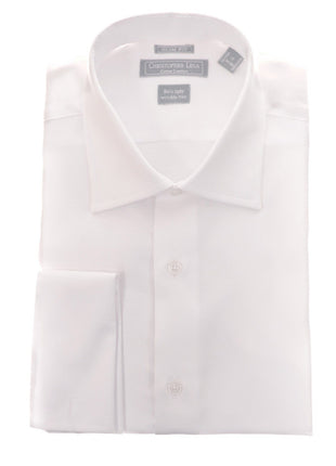 Men's Slim Fit White Textured Spread Collar French Cuff Cotton Dress Shirt