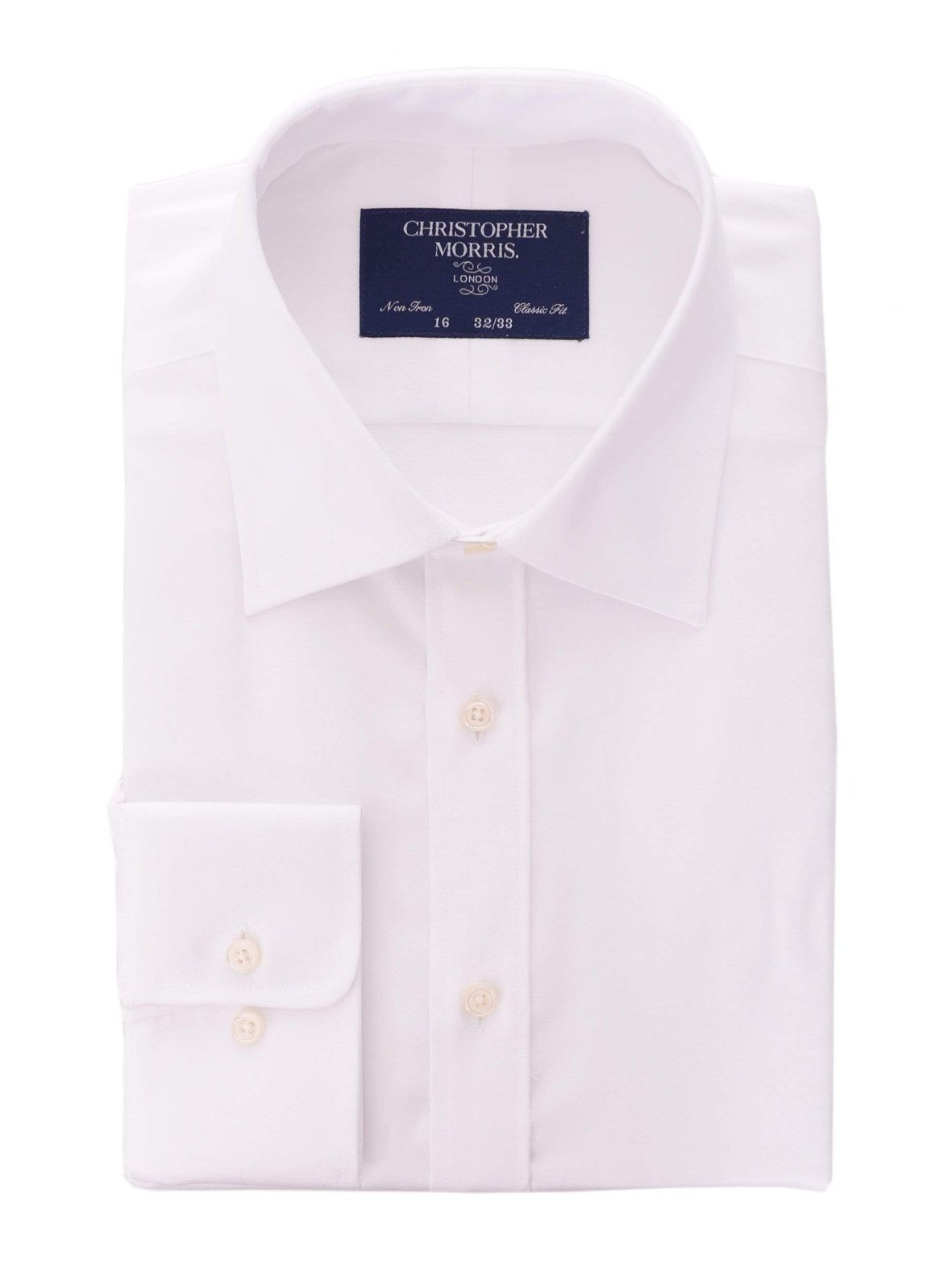 Christopher Morris Camisa de vestir de ajuste clásico, 100% algodón, color blanco sólido, sin planchar, para hombre