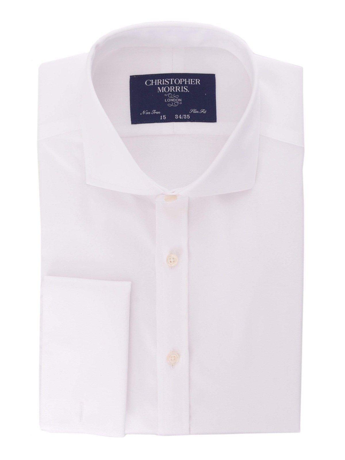 Christopher Morris Camisa de vestir con puños franceses, 100% algodón, color blanco, sin planchar, para hombre