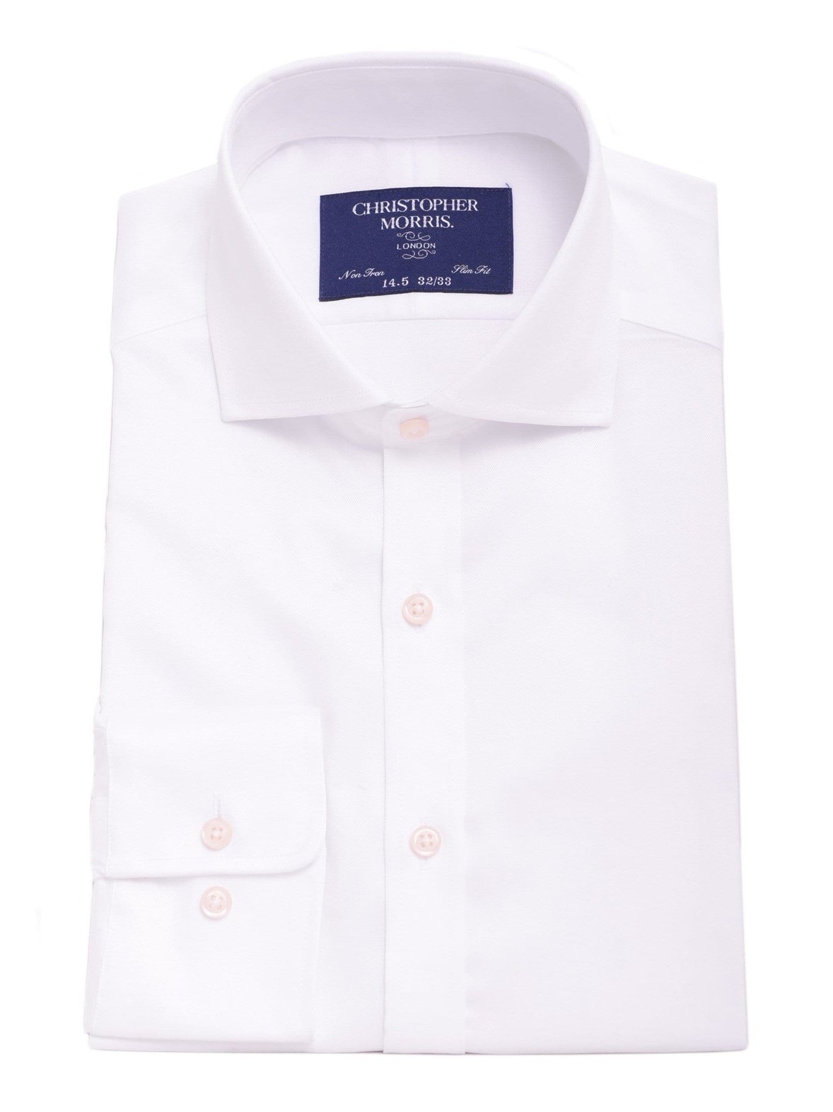 Christopher Morris Camisa de vestir ajustada, 100% algodón, color blanco sólido, sin planchar, para hombre