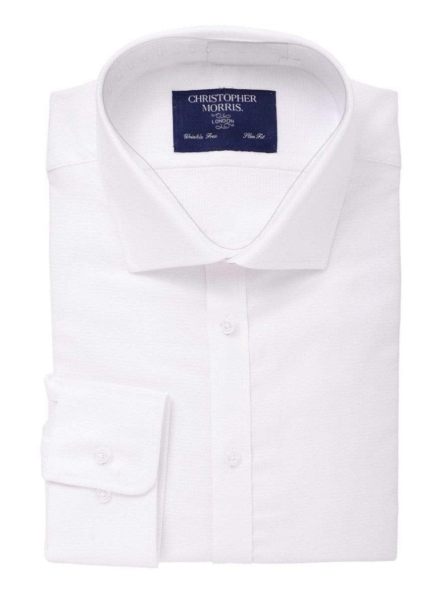 Christopher Morris Camisa de Vestir Slim Fit Blanca 100% algodón con puños Convertibles para Hombre