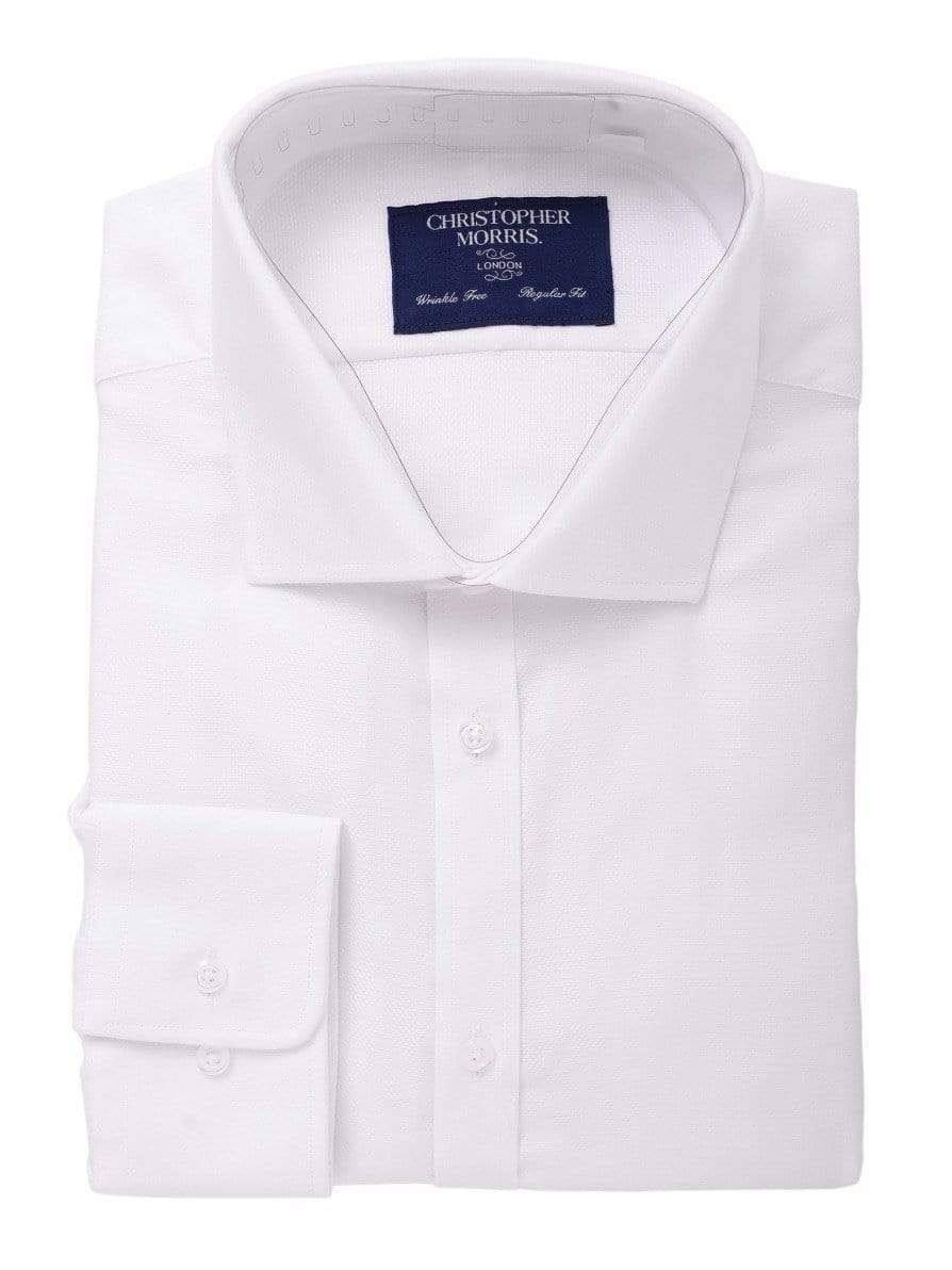 Christopher Morris Camisa de vestir de ajuste clásico con puños convertibles de algodón blanco para hombre