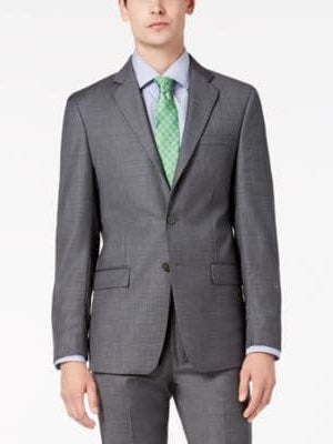 Calvin Klein Mens Solid Gray Slim Fit 100% Wool Blazer Sportcoat