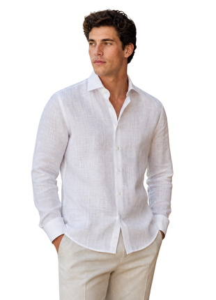 Proper Sport White Contemporary Fit Cutaway Collar Linen Shirt