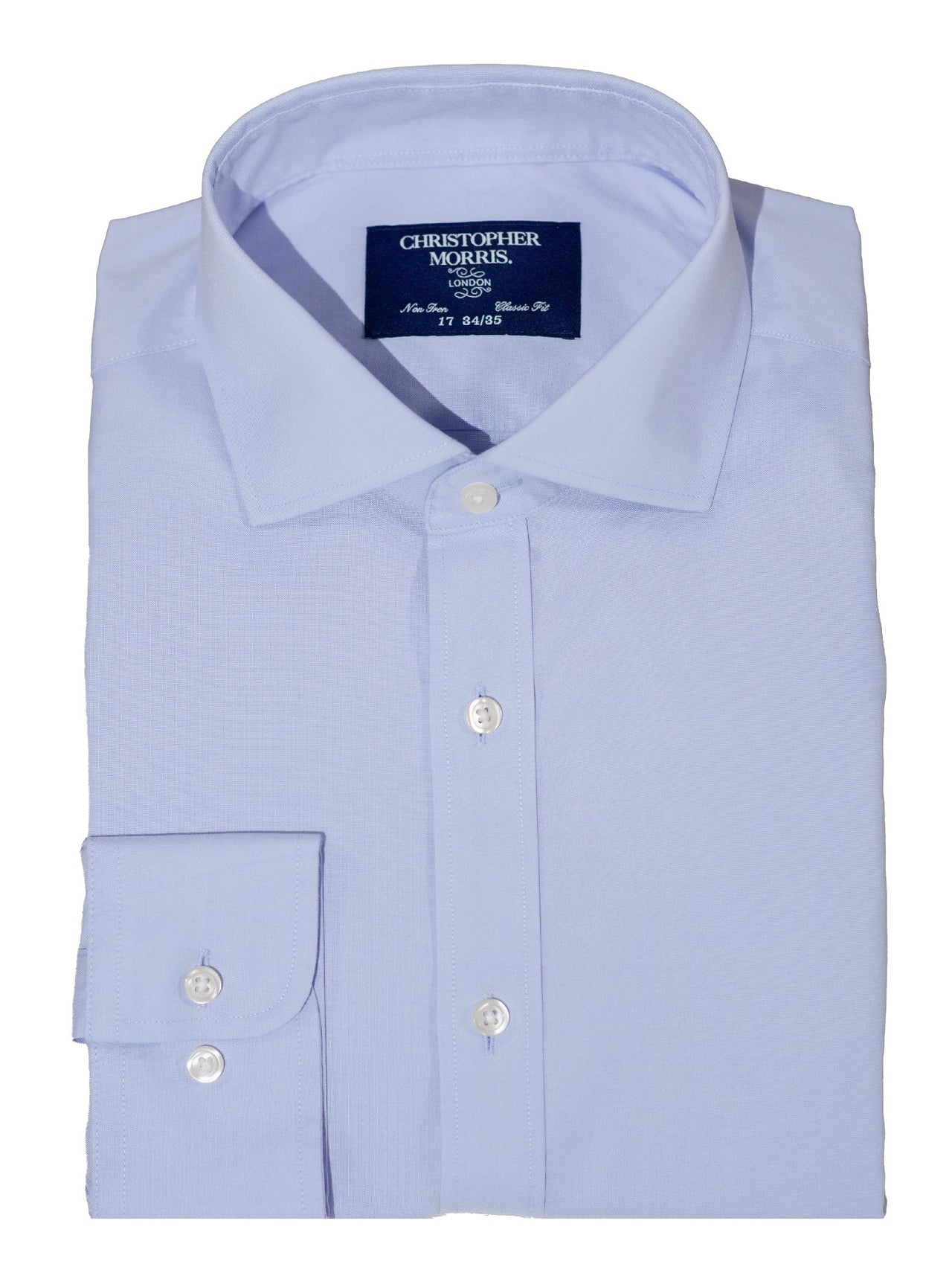 Christopher Morris Camisa de vestir sin arrugas de ajuste clásico elástico de algodón azul para hombre