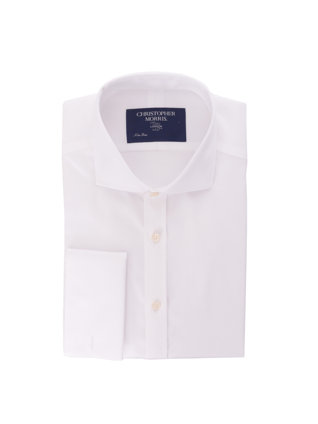 Camisa de vestir blanca con puños franceses de algodón que no requiere planchado y corte extra slim de Christopher Morris