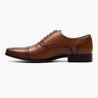 Thumbnail for Florsheim Mens Postino Cognac Brown Oxford Cap Toe Leather Dress Shoes