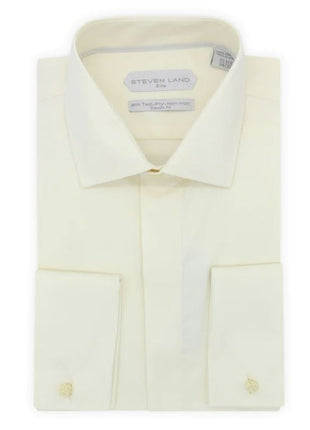 Steven Land Mens Solid Cream Regular Fit Cotton French Cuff Dress Shirt