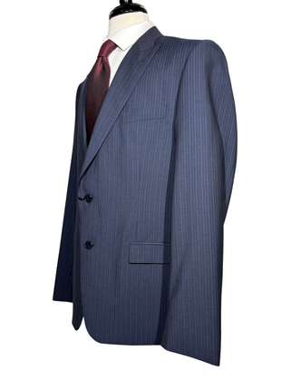 Versace Collection Mens Navy Multi-Pinstripe Peak Lapel Classic Fit 2-Button Wool Suit - 44R
