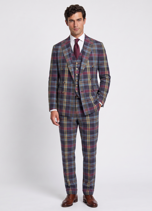 Polo Ralph Lauren Mens Multicolor Madras Plaid Peak Lapel Custom Fit Double-Breasted Cotton Suit - 40L