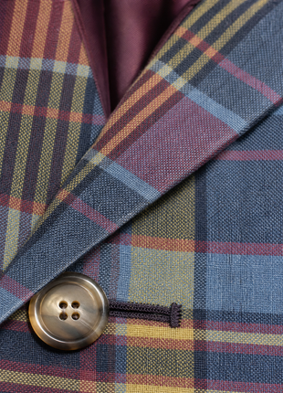 Polo Ralph Lauren Mens Multicolor Madras Plaid Peak Lapel Custom Fit Double-Breasted Cotton Suit - 40L