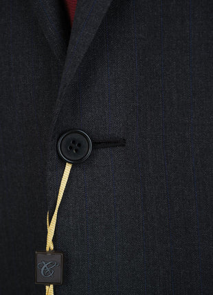 Canali Mens Charcoal Gray Striped 44L Drop 7 Modern Fit 100% Wool 2 Piece Suit - The Suit Depot