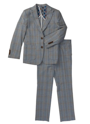 Isaac Mizrahi Boys Plaid Grey Slim Fit Peak Lapels 2 Piece Suit