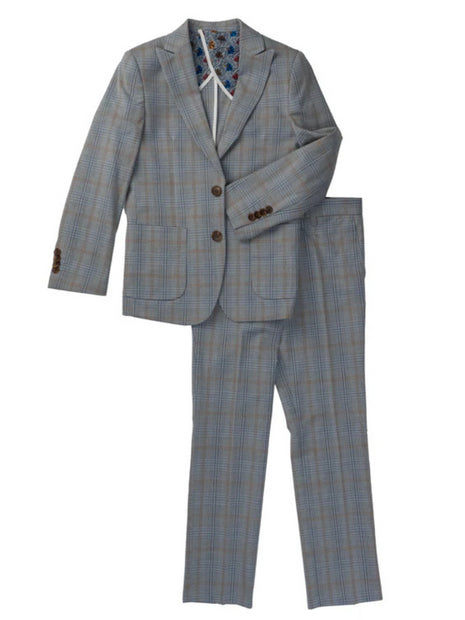Isaac Mizrahi Boys Plaid Grey Slim Fit Peak Lapels 2 Piece Suit