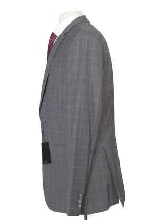 Hugo Boss Mens 42L Gray Windowpane 100% Wool Slim Fit 2 Piece Suit