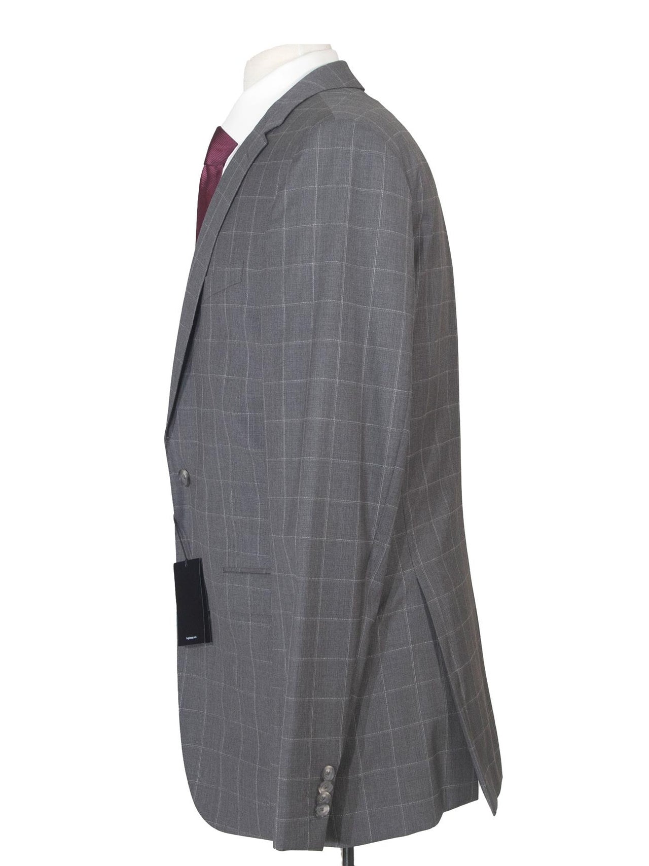 Hugo Boss Mens 42L Gray Windowpane 100% Wool Slim Fit 2 Piece Suit