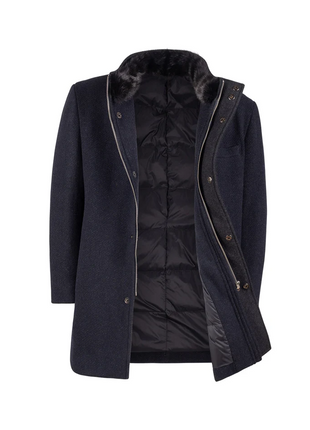 T.O. Boys Solid Navy Blue 3/4 Length Wool Blend Down Overcoat - The Suit Depot