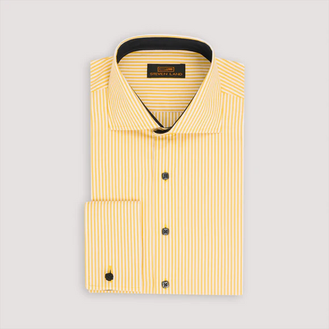 Steven Land Mens Marigold Yellow Striped 100% Cotton French Cutaway Co The Suit Depot Steven Land Mens Marigold Yellow Striped 100% Cotton French Cutaway Co The Suit Depot