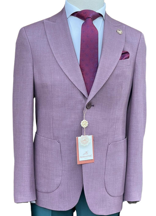 Romaster Purple Slim Fit Stretch Wool Blend Blazer Sportcoat With Patch Pockets