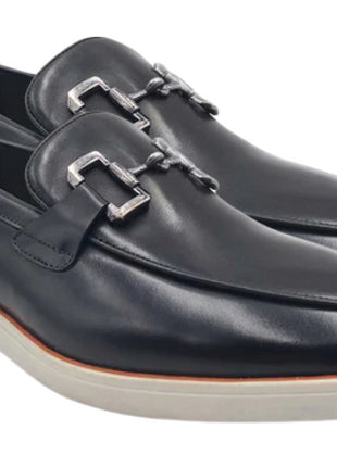 Men's Black Leather Horsebit Loafers with Sporty White Sole