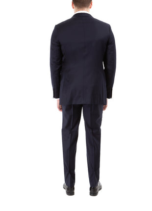 Sartoria Mazara Mens Slim Fit Solid Navy Blue Wool Cashmere 2 Piece Suit