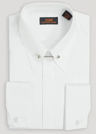Steven Land Mens White Classic Fit 100% Cotton French Cuff Dress Shirt