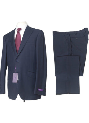 Napoli Mens 46L Navy Blue Plaid 100% Wool Slim Fit 2 Piece Suit