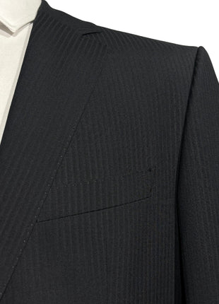 Hugo Boss Mens Black Tonal Pinstriped Notch Lapels Classic Fit 2 Button Super 110s Wool Suit - 38S