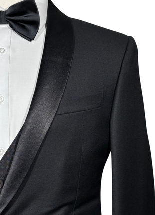 Corneliani Mens Black Mixed Pattern Fully-Canvassed Shawl Lapel Slim Fit 3-Piece Wool Tuxedo - 38R