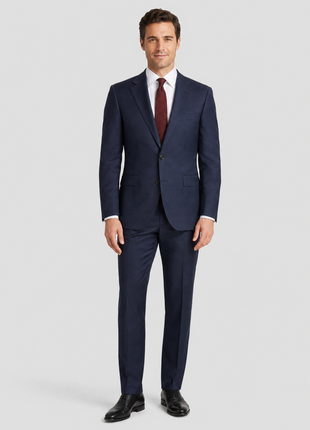 Sartoria Mazara Textured Navy Classic Fit Notch Lapel Wool 2-Button Suit